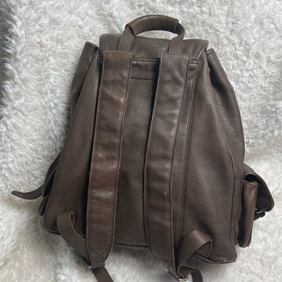 Vintage leather Brown Large Backpack saddle bag. antique tone hardwares. main image 16